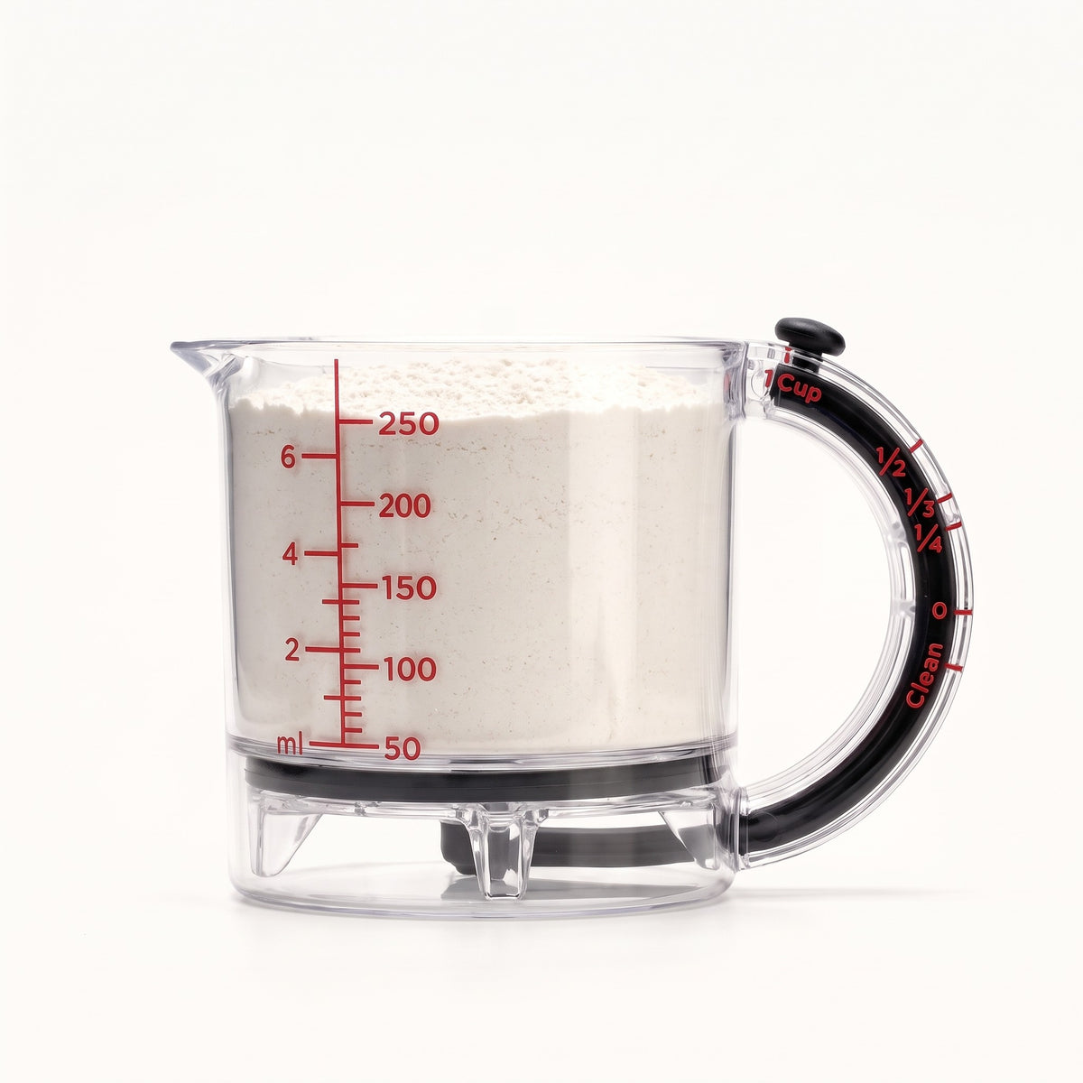 Measuring cup filled with flour