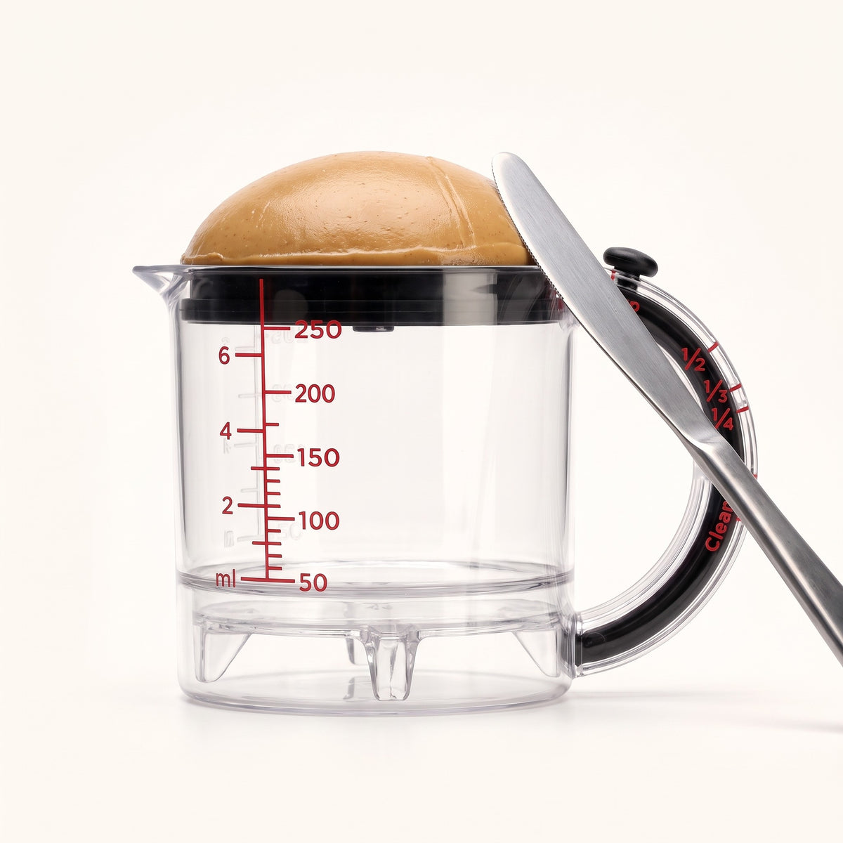 Push-up base lifts peanut butter out cleanly